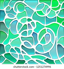 abstract vector stained-glass mosaic background - green and blue