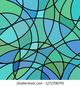 abstract vector stained-glass mosaic background - green and blue circles