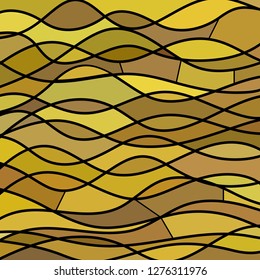 abstract vector stained-glass mosaic background - yellow and brown waves