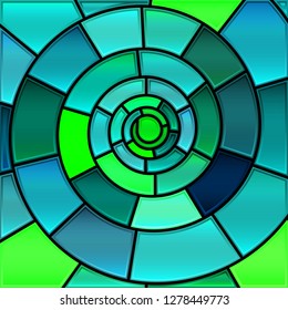 abstract vector stained-glass mosaic background - green and blue spiral