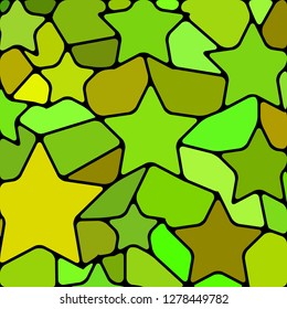 abstract vector stained-glass mosaic background - green and brown stars