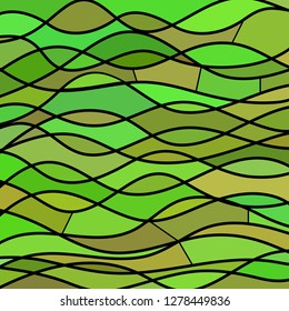 abstract vector stained-glass mosaic background - green and brown waves