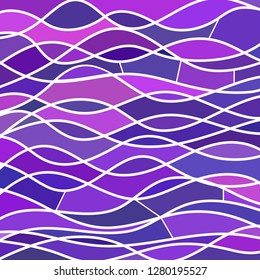 abstract vector stained-glass mosaic background - purple and violet waves