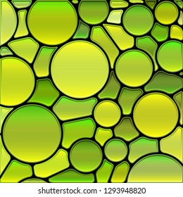 abstract vector stained-glass mosaic background - green and yellow circles