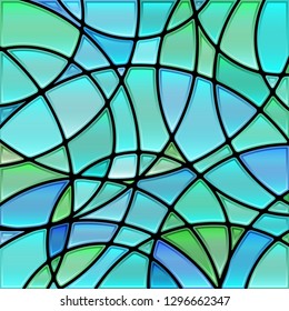 abstract vector stained-glass mosaic background - green and blue circles