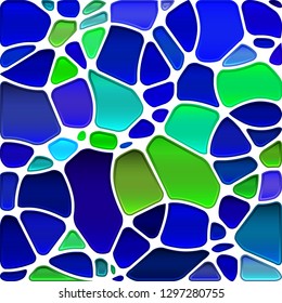 abstract vector stained-glass mosaic background - green and blue circles