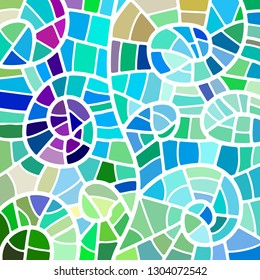 abstract vector stained-glass mosaic background - green and blue