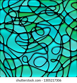 abstract vector stained-glass mosaic background - green and blue
