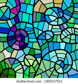 abstract vector stained-glass mosaic background - green and blue