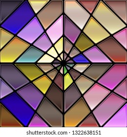 abstract vector stained-glass mosaic background - brown and violet rhombus