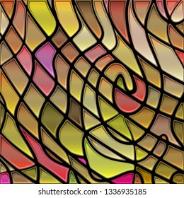 abstract vector stained-glass mosaic background - yellow and brown