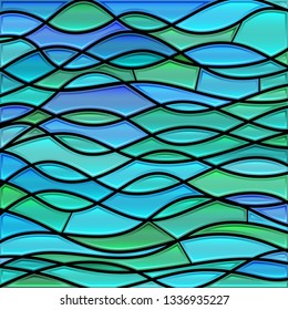 abstract vector stained-glass mosaic background - blue and teal waves
