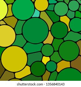 abstract vector stained-glass mosaic background - green and yellow circles