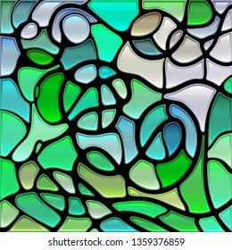 abstract vector stained-glass mosaic background - blue and green