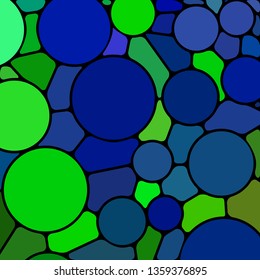 abstract vector stained-glass mosaic background - green and blue circles