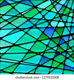 abstract vector stained-glass mosaic background - blue and green