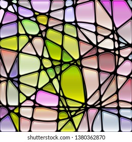 abstract vector stained-glass mosaic background - green and pink