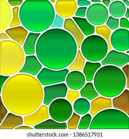 abstract vector stained-glass mosaic background - green and yellow circles