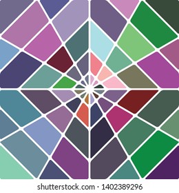 abstract vector stained-glass mosaic background - green and purple rhombus