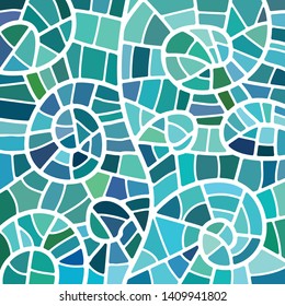 abstract vector stained-glass mosaic background - blue and green