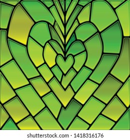 abstract vector stained-glass mosaic background - green and yellow heart