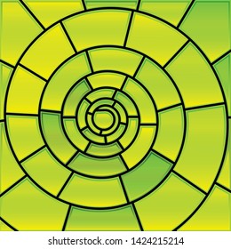 abstract vector stained-glass mosaic background - green and yellow spiral