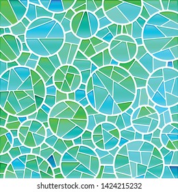 abstract vector stained-glass mosaic background - green and blue circles
