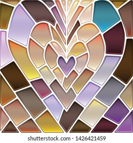 abstract vector stained-glass mosaic background - brown and violet heart