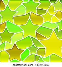 abstract vector stained-glass mosaic background - green and yellow stars