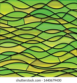 abstract vector stained-glass mosaic background - green and yellow waves