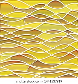 abstract vector stained-glass mosaic background - golden waves