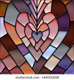 abstract vector stained-glass mosaic background - brown heart