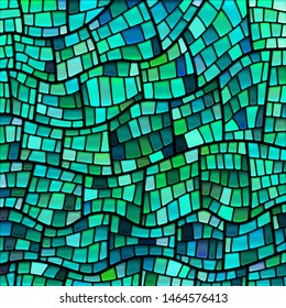 abstract vector stained-glass mosaic background - green and blue