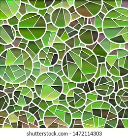 abstract vector stained-glass mosaic background - green and brown circles