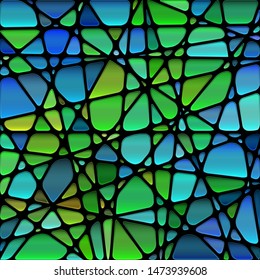 abstract vector stained-glass mosaic background - green and blue