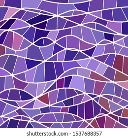 abstract vector stained-glass mosaic background - purple and violet waves