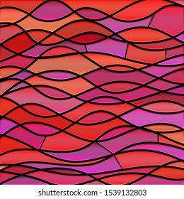 abstract vector stained-glass mosaic background - red, orange and purple waves
