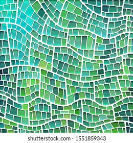 abstract vector stained-glass mosaic background - green and blue