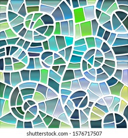 abstract vector stained-glass mosaic background - blue and green