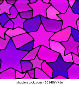 abstract vector stained-glass mosaic background - purple and violet stars