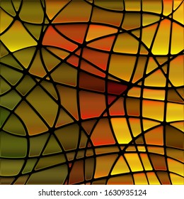 abstract vector stained-glass mosaic background - green, orange and yellow