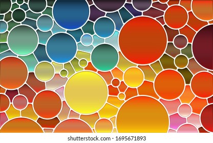 abstract vector stained-glass mosaic background - blue and orange circles