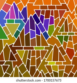 abstract vector stained-glass mosaic background - brown and blue triangles