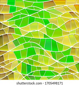 abstract vector stained-glass mosaic background - green and yellow waves