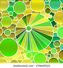 abstract vector stained-glass mosaic background - green and yellow circles