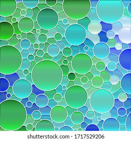 abstract vector stained-glass mosaic background - green and blue circles