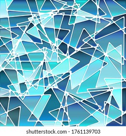 abstract vector stained-glass mosaic background - blue triangles