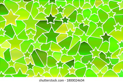 abstract vector stained-glass mosaic background - green stars