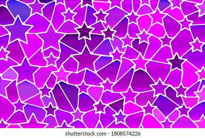 abstract vector stained-glass mosaic background - purple and violet stars