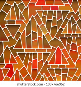 abstract vector stained-glass mosaic background - orange triangles